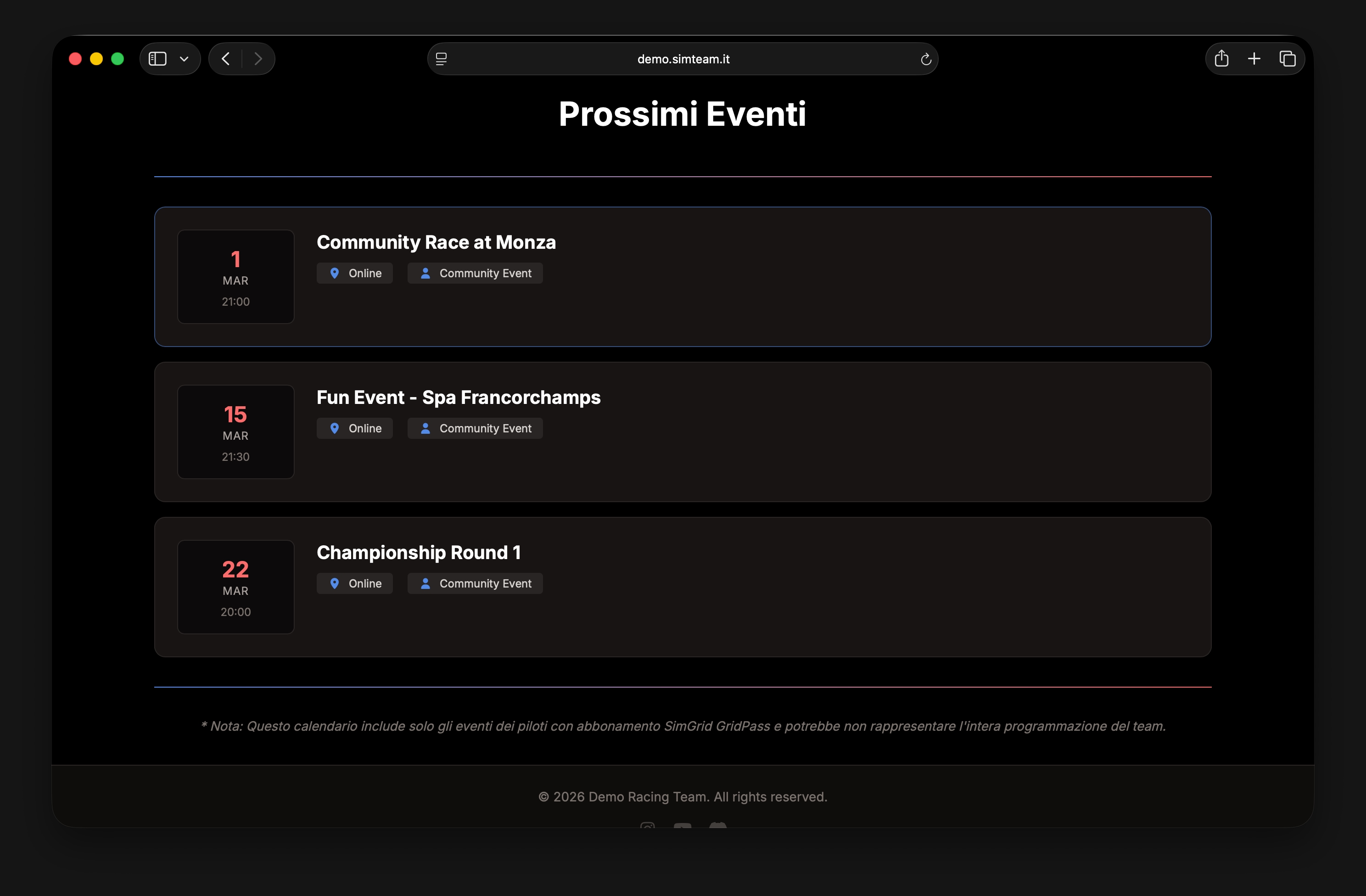 Screenshot Vista Calendario